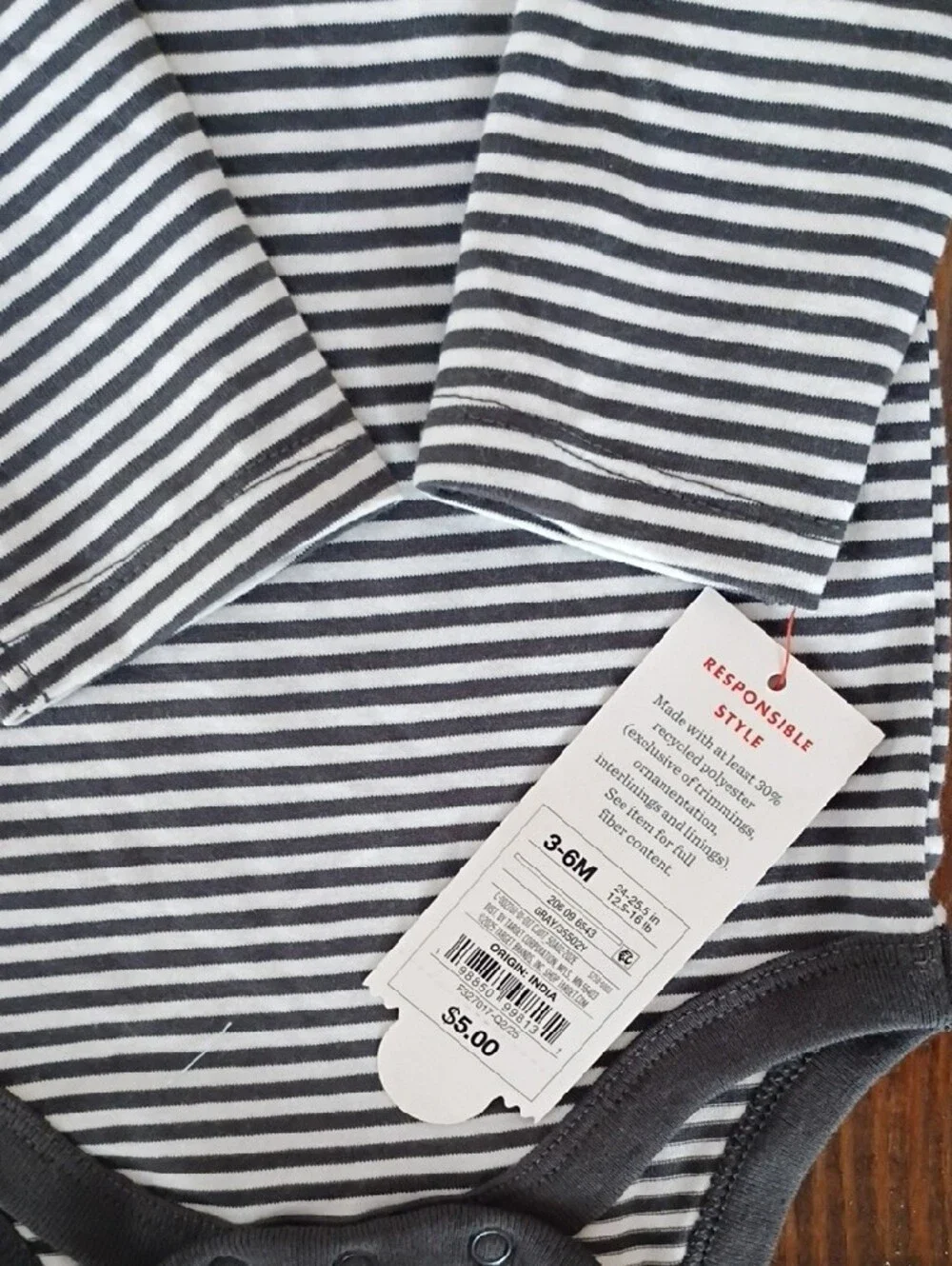 Cat & Jack Black and White Striped Long-Sleeve Bodysuit